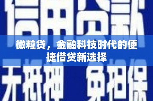 鹿草微粒贷，金融科技时代的便捷借贷新选择